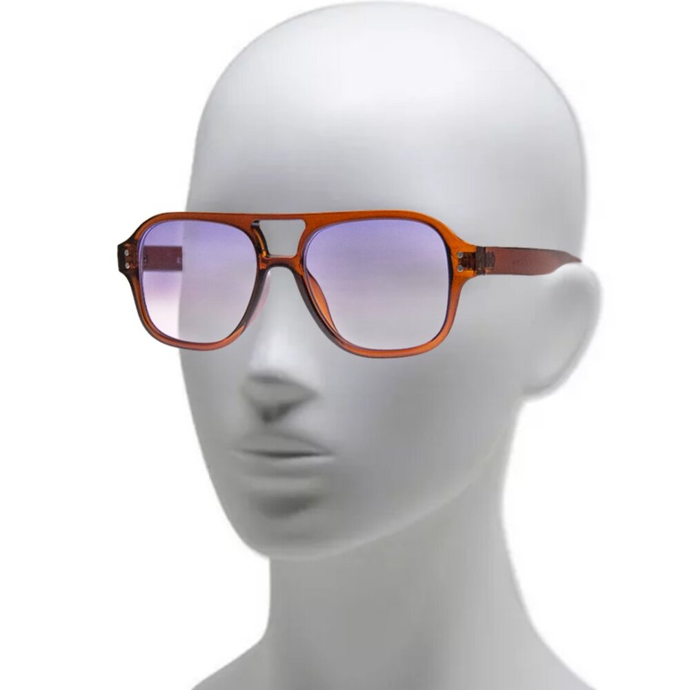 AJ Morgan rust brown frame purple tint lenses retro square aviators sunglasses